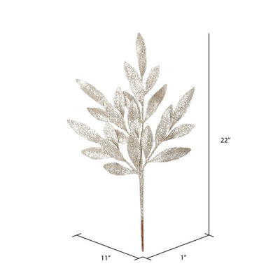 22" Champagne Glitter Bay Leaf Artificial Christmas Sprays 12 Per Bag