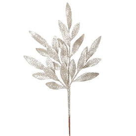 22" Champagne Glitter Bay Leaf Artificial Christmas Sprays 12 Per Bag