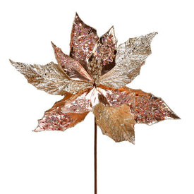 22" x 13" Rose Gold Poinsettia Sequin Sprays 6 Per Bag