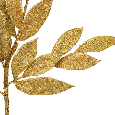 22" Gold Glitter Bay Leaf Artificial Christmas Sprays 12 Per Bag
