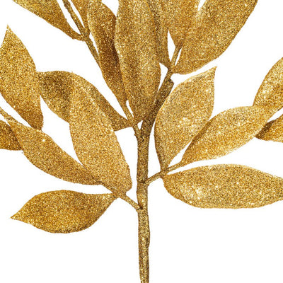 22" Gold Glitter Bay Leaf Artificial Christmas Sprays 12 Per Bag