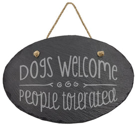 Dogs Welcome Oval Slate Decor
