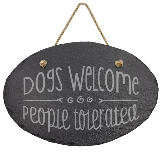 Dogs Welcome Oval Slate Decor