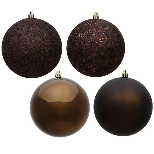 4" Chocolate Four-Finish Ball Christmas Ornaments 12 Per Box