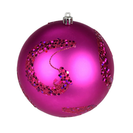 4.75" Fuchsia Matte Sequin Swirls Christmas Ornaments 4 Per Bag