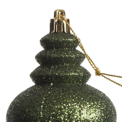 7" Moss Green Four-Finish Finial Christmas Ornaments 8 Per Box