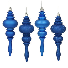 7" Blue Four-Finish Finial Christmas Ornaments 8 Per Box