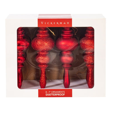 7" Red Four-Finish Finial Christmas Ornaments 8 Per Box