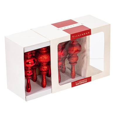 7" Red Four-Finish Finial Christmas Ornaments 8 Per Box