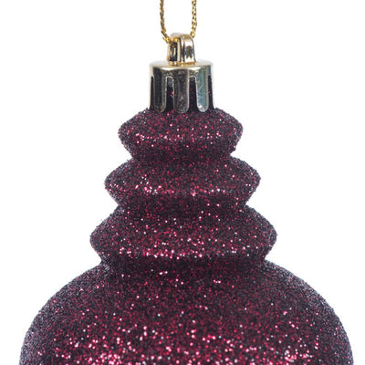 7" Burgundy Four-Finish Finial Christmas Ornaments 8 Per Box