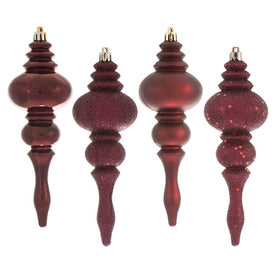 7" Burgundy Four-Finish Finial Christmas Ornaments 8 Per Box