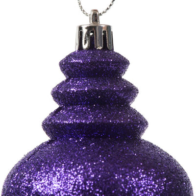 7" Purple Four-Finish Finial Christmas Ornaments 8 Per Box