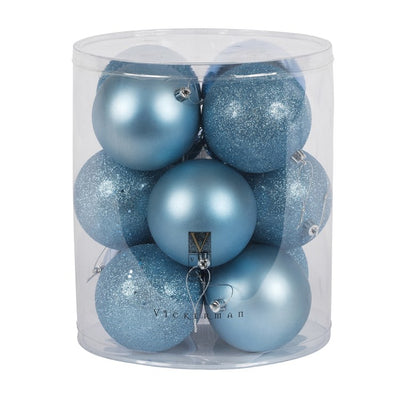 4" Periwinkle Four-Finish Ball Christmas Ornaments 12 Per Box