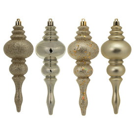 7" Champagne Four-Finish Finial Christmas Ornaments 8 Per Box