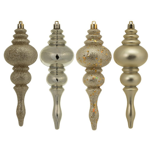 7" Champagne Four-Finish Finial Christmas Ornaments 8 Per Box