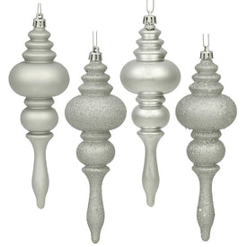 7" Silver Four-Finish Finial Christmas Ornaments 8 Per Box