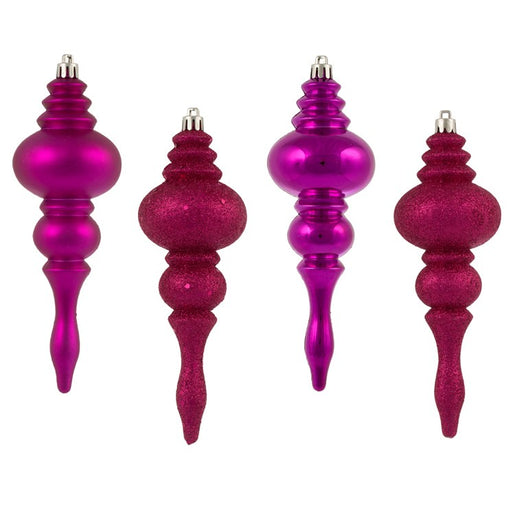 7" Fuchsia Four-Finish Finial Christmas Ornaments 8 Per Box