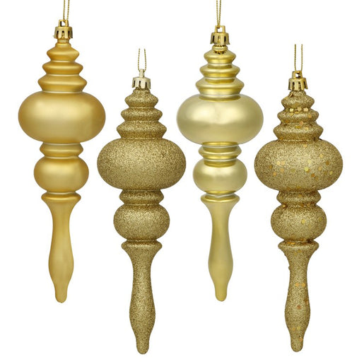 7" Gold Four-Finish Finial Christmas Ornaments 8 Per Box