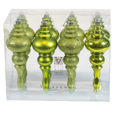 7" Lime Four-Finish Finial Christmas Ornaments 8 Per Box