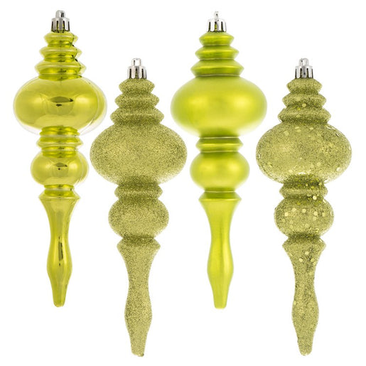 7" Lime Four-Finish Finial Christmas Ornaments 8 Per Box
