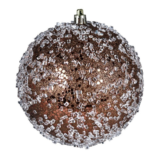 6" Mocha Glitter Hail Balls Ornaments 4 Per Bag