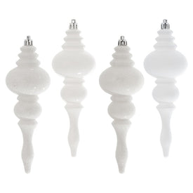 7" White Four-Finish Finial Christmas Ornaments 8 Per Box