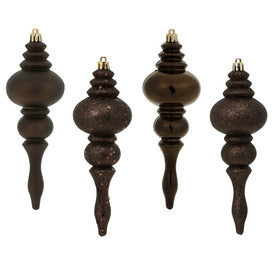 7" Chocolate Four-Finish Finial Christmas Ornaments 8 Per Box