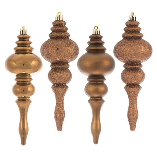 7" Mocha Four-Finish Finial Christmas Ornaments 8 Per Box