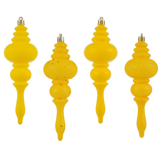 7" Yellow Four-Finish Finial Christmas Ornaments 8 Per Box