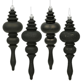 7" Black Four-Finish Finial Christmas Ornaments 8 Per Box