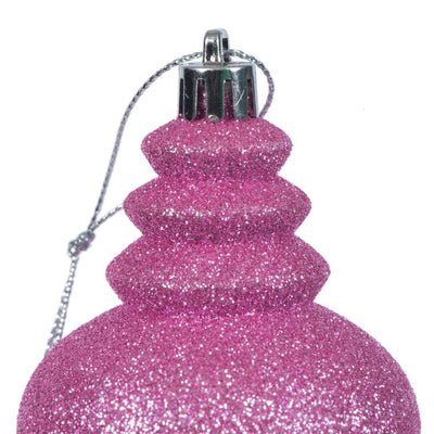 7" Pink Four-Finish Finial Christmas Ornaments 8 Per Box