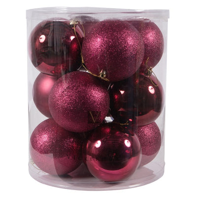 4" Berry Red Four-Finish Ball Christmas Ornaments 12 Per Box