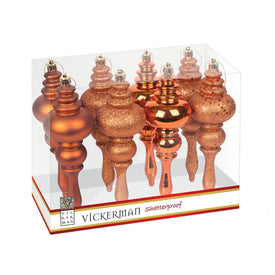 7" Burnished Orange Four-Finish Finial Christmas Ornaments 8 Per Box