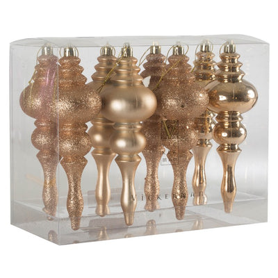 7" Cafe Latte Four-Finish Finial Christmas Ornaments 8 Per Box