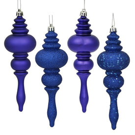 7" Cobalt Blue Four-Finish Finial Christmas Ornaments 8 Per Box