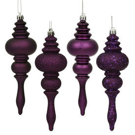 7" Plum Four-Finish Finial Christmas Ornaments 8 Per Box
