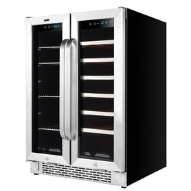 24" Built-In French Door Dual Zone 20-Bottle Wine Refrigerator 60-Can Beverage Center
