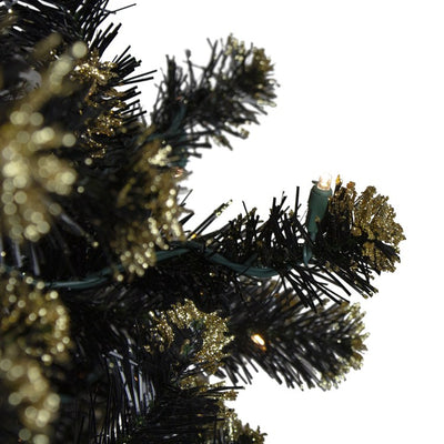 7.5' Pre-Lit LED Black Crystal Pine with Gold Glitter Artificial Christmas Tree - Clear Lights