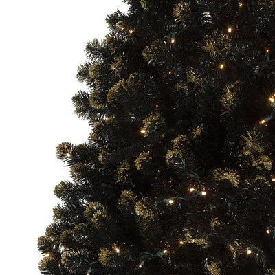 7.5' Pre-Lit LED Black Crystal Pine with Gold Glitter Artificial Christmas Tree - Clear Lights