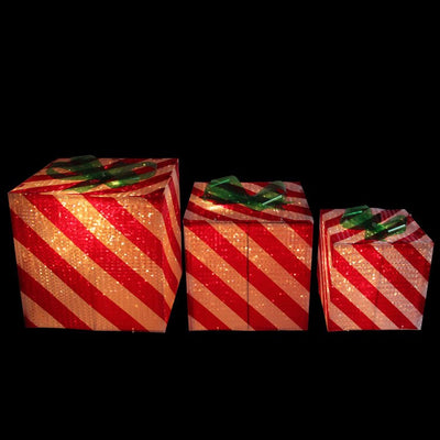 Red and White Striped Gift Box Outdoor Christmas Decor Set of 3