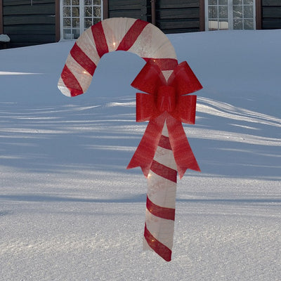 72" Pre-Lit Red and White Glitter Candy Cane Christmas Outdoor Decoration