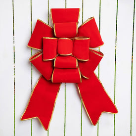 26" x 40" Giant Red 3D 11-Loop Velveteen Christmas Bow with Gold Trim