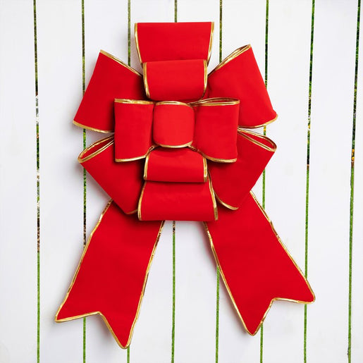 26" x 40" Giant Red 3D 11-Loop Velveteen Christmas Bow with Gold Trim