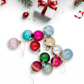 2.5" Frosted and Glittered Shiny Multi Color Christmas Ball Ornaments 12-Count