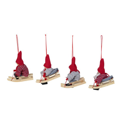 4" Red and Gray Holiday Kids on Sleds Christmas Ornament Decorations Set of 4