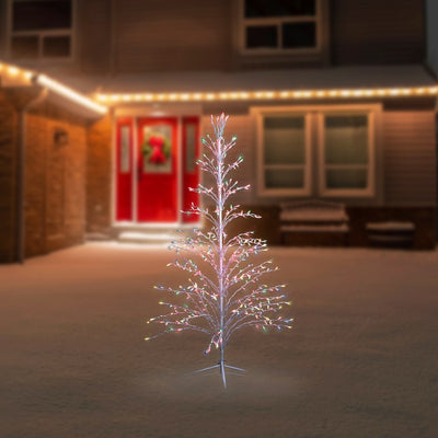 6' White Cascade Twig Tree Christmas Outdoor Decoration - Multi Lights