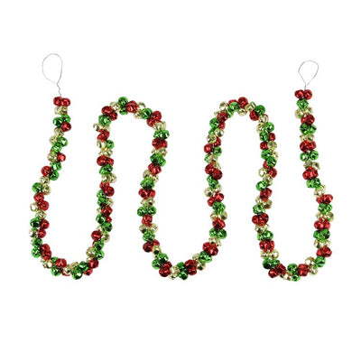 5' x 1" Green and Red Festive Jingle Bell Artificial Christmas Garland