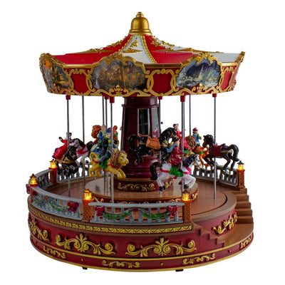 14" LED Lighted Rosie's Carousel Revolving Christmas Decor with Music