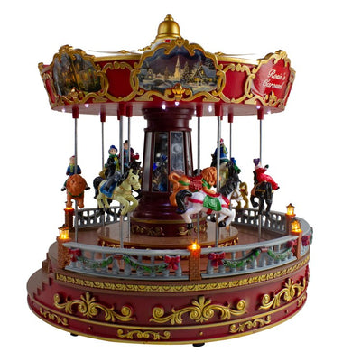 14" LED Lighted Rosie's Carousel Revolving Christmas Decor with Music