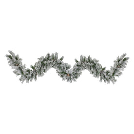 9' x 10" White and Green Flocked Angel Pine with Pine Cones Artificial Christmas Garland - Unlit